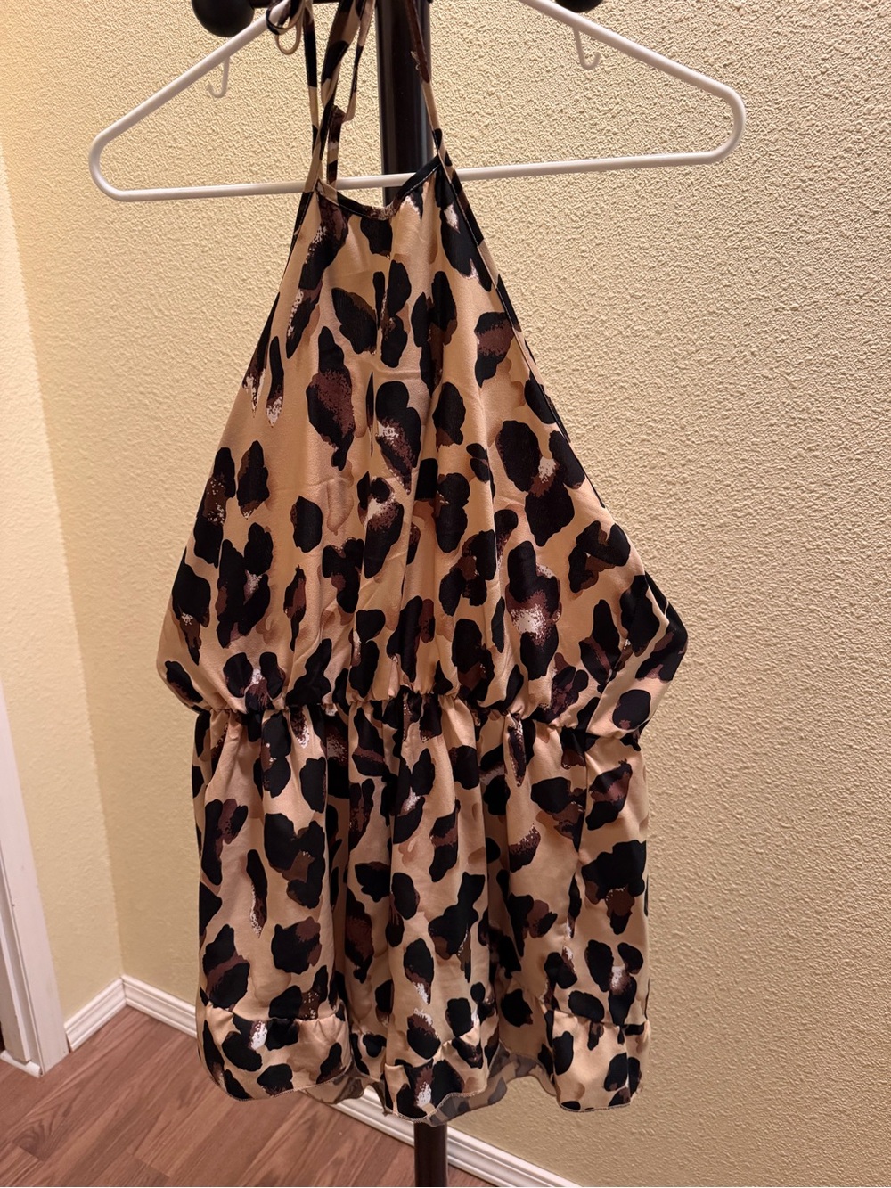 Women’s Halter Leopard-Print Romper in Tan and Black